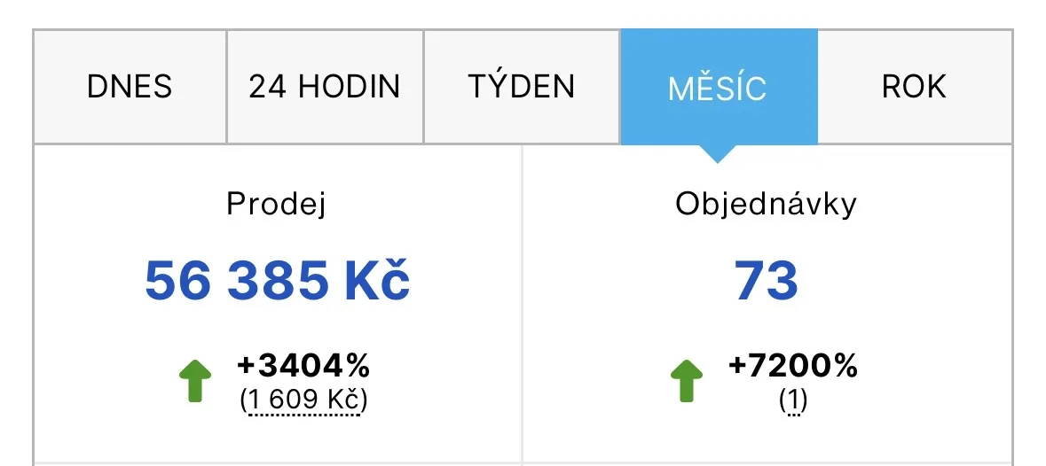 E-shop analytika, 56 385 Kč prodej za měsíc